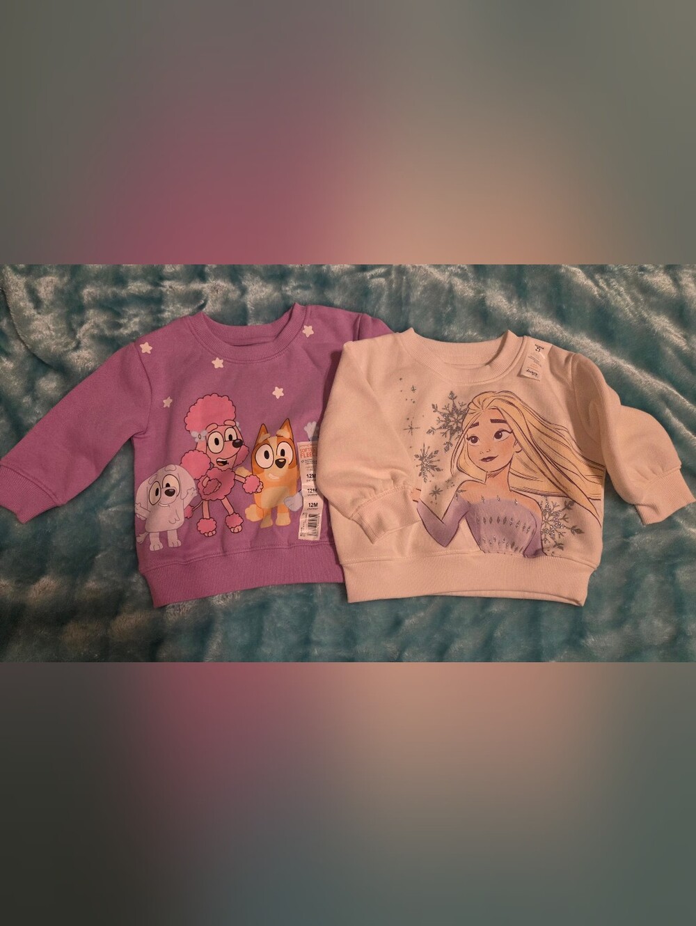 Bundle Bluey and Frozen Elsa Purple and Cream Girls' Character Sweatshirts